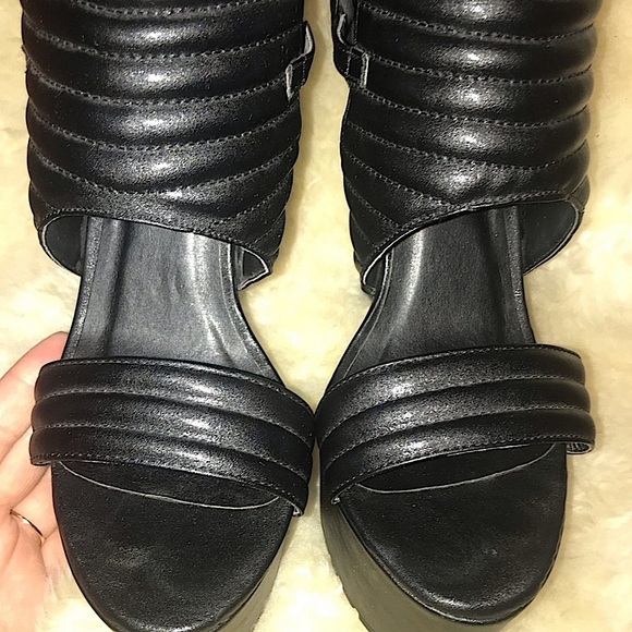 STEVE MADDEN Pleather Ankle Buckle Strap Black Platform Stiletto Heels Shoes 10 - Picture 4 of 13